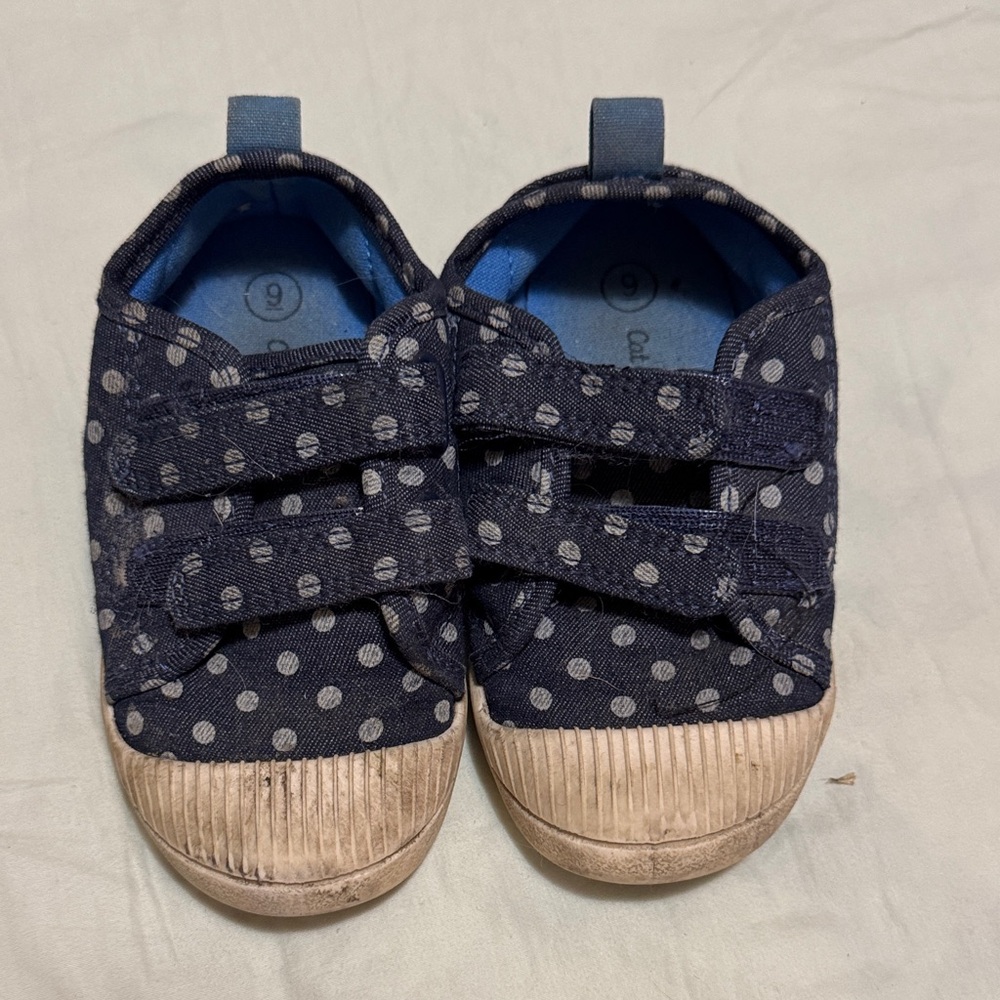 Cat & Jack Parker Navy Blue Polka Dot Velcro Machine Washable Toddler Shoes 9